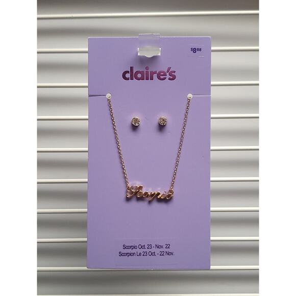 Claires Scorpio Necklace Jewelry Gold Earring Set Cubic Zirconia Girls Womens - Picture 1 of 5